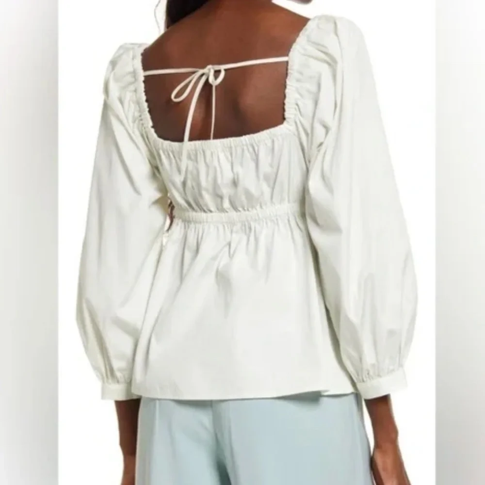 Open Edit White Puff Long Sleeve Babydoll Top